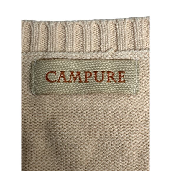 Campure Beige Knit Sleeveless Sweater Vest V-Neck 100% Cotton Made In Ch - Picture 5 of 8